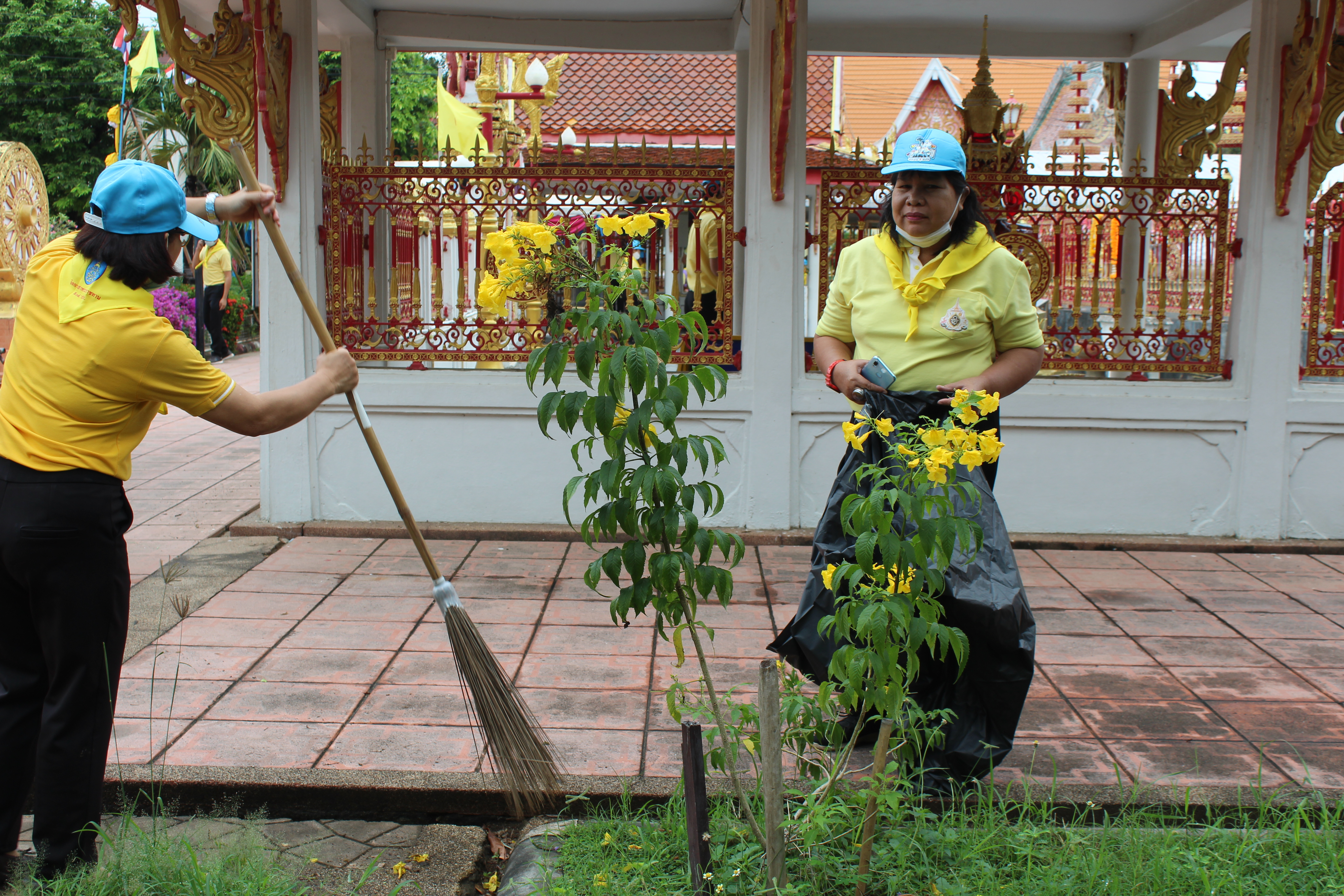 พช.ยโสธร ร่วมกิจกรรมจิตอาสาพัฒนาศาสนสถาน เนื่องในวันคล้าย วันพระบรมราชสมภพ พระบาทสมเด็จพระปรเมนทรมหามงกุฎ  พระจอมเกล้าเจ้าอยู่หัว
