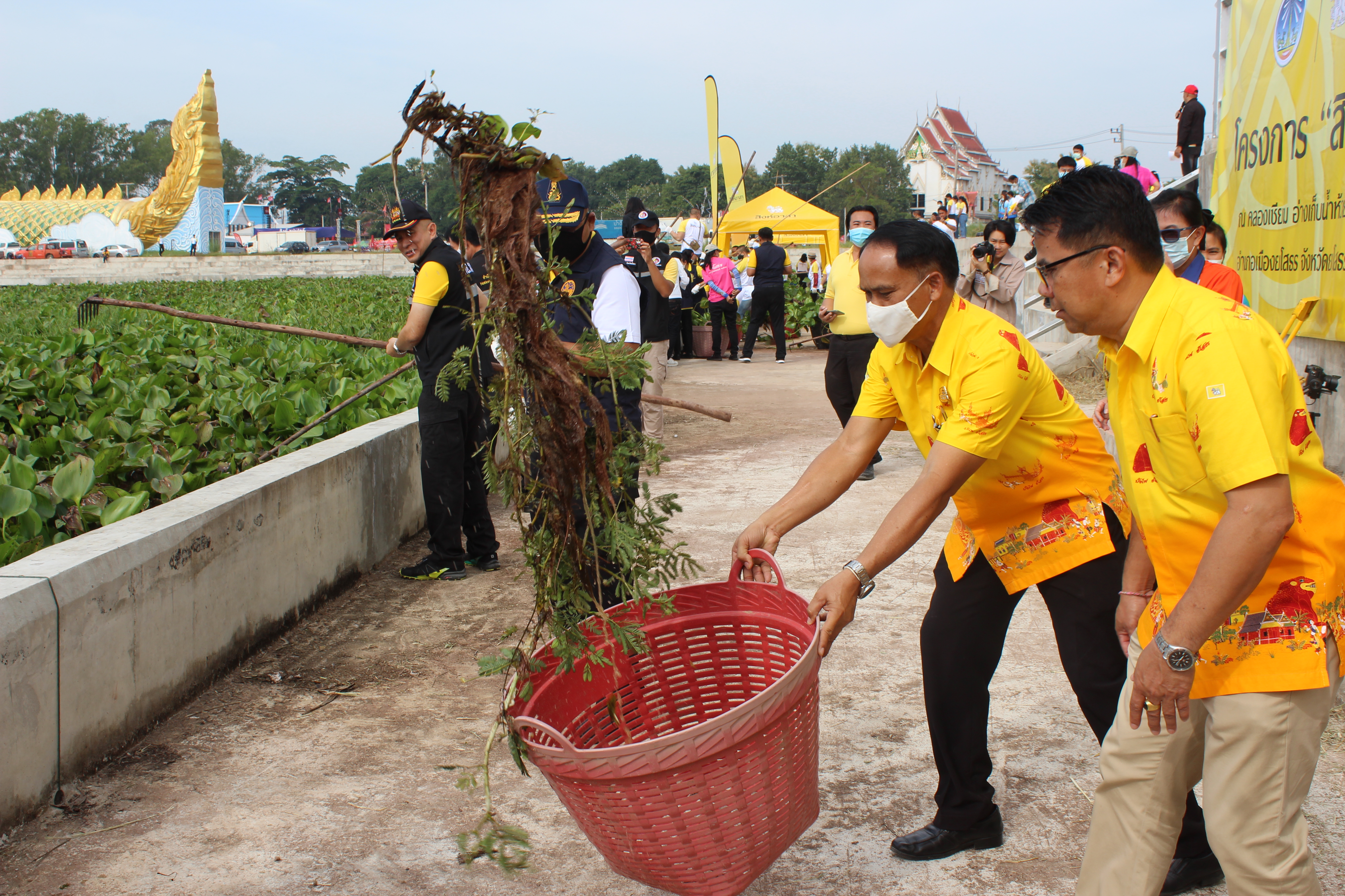พจ.ยโสธร ร่วมกิจกรรมสิงห์อาสาสู้น้ำท่วมปรับภูมิทัศน์ แหล่งท่องเที่ยว(กิจกรรมเก็บผักตบชวา)