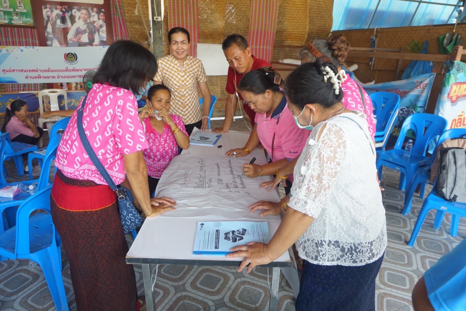 พช.ยโสธร ติดตามการดำเนินกิจกรรมยกระดับการพัฒนาผลิตภัณฑ์จากภูมิปัญญาท้องถิ่นให้เป็นเอกลักษณ์และได้มาตรฐาน รุ่นที่ 3 ณ ศูนย์เรียนรู้มาลัยข้าวตอกบ้านฟ้าหยาด หมู่ 2 ตำบลฟ้าหยาด อำเภอมหาชนะชัย จังหวัดยโสธร